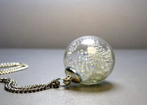 Halskette Seifenblasen Regenbogen Silber Kette mit Glaskugel funkelndes Geschenk für Sie Freundin Schwester Mutter